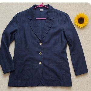 Chico’s Navy Blue Linen Blend Textured Long Blazer Jacket Size 1